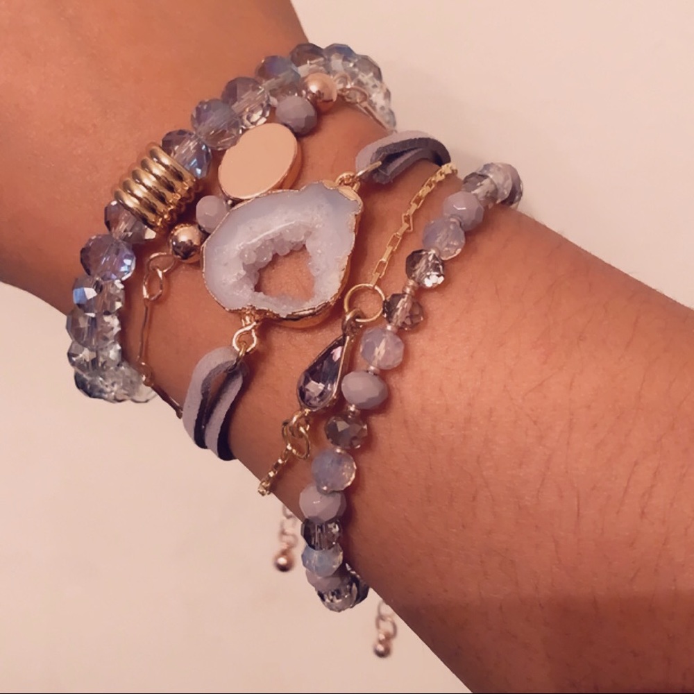 Grey and gold Stack of bracelets